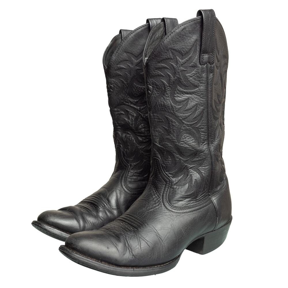 Men's Black Leather Ariat Heritage R Toe Western Cowboy Boots 34770 - 9EE - Picture 8 of 15